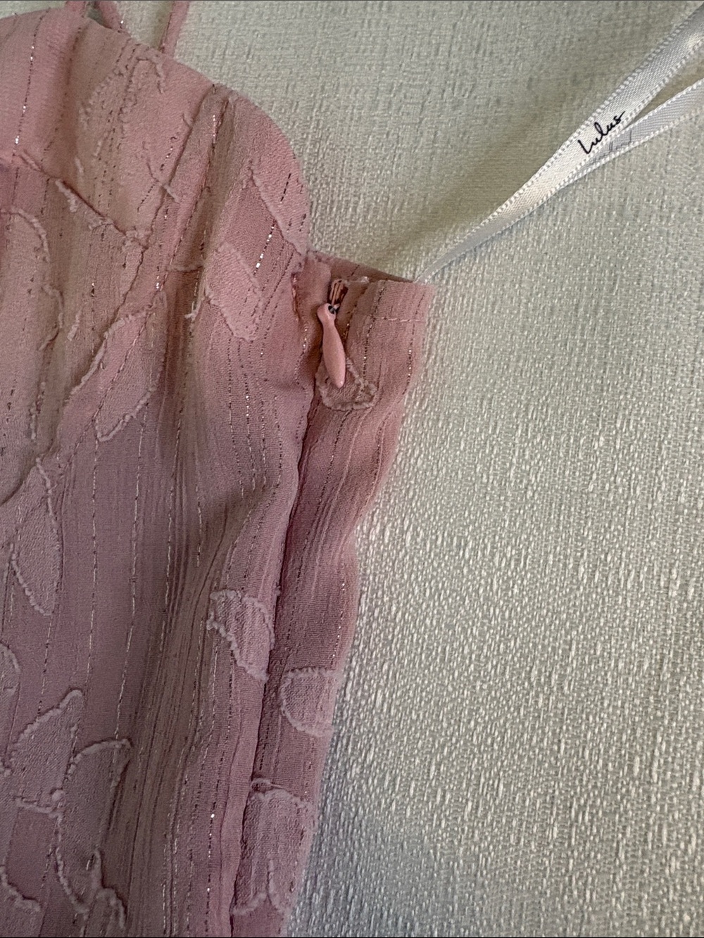 LULUS Loveliest Looks Blush Pink Floral Jacquard Tie-Strap Midi Dress Size S - Picture 10 of 13